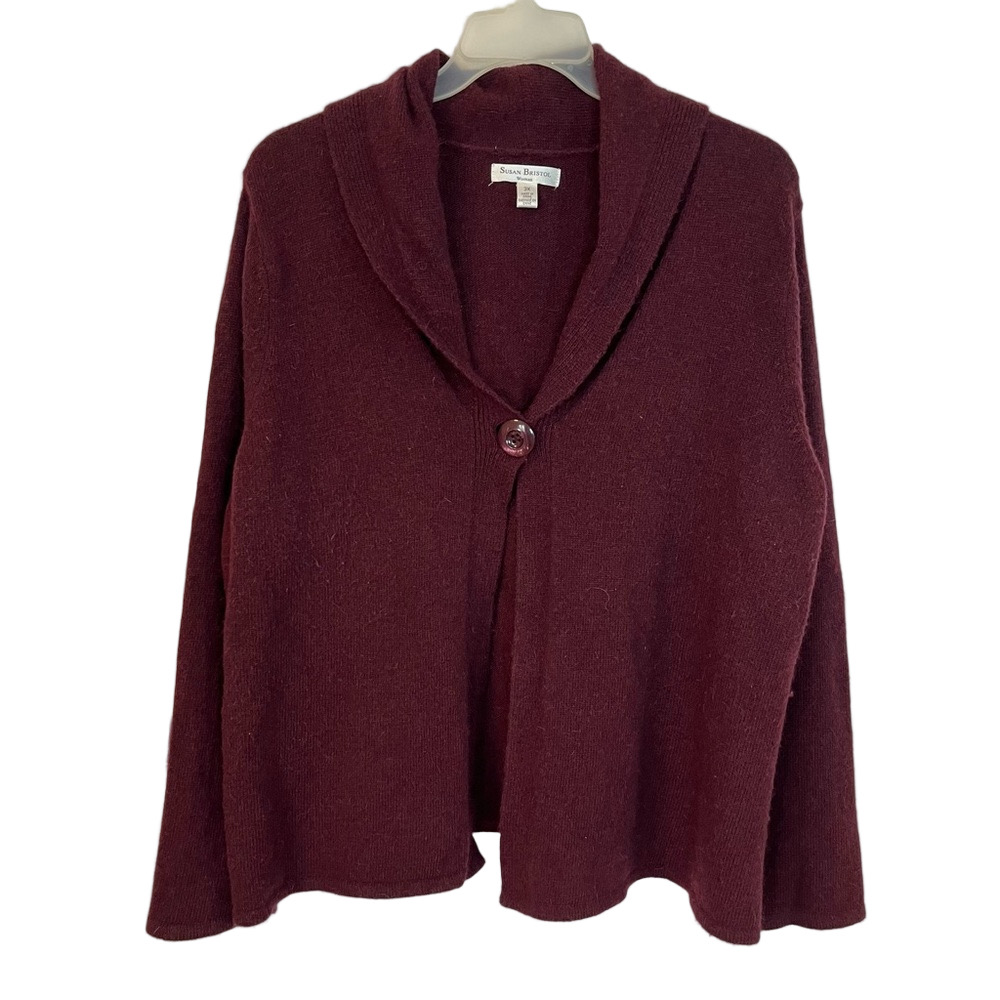 Susan Bristol Women’s Shawl Collar Burgundy Angora Wool Blend Button Cardigan 3X